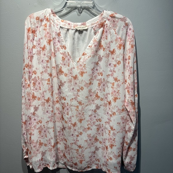 Anna Kaci Chiffon White Pink Floral Long Sleeve SzXL Cottagecore Flowy Feminine - Picture 1 of 8